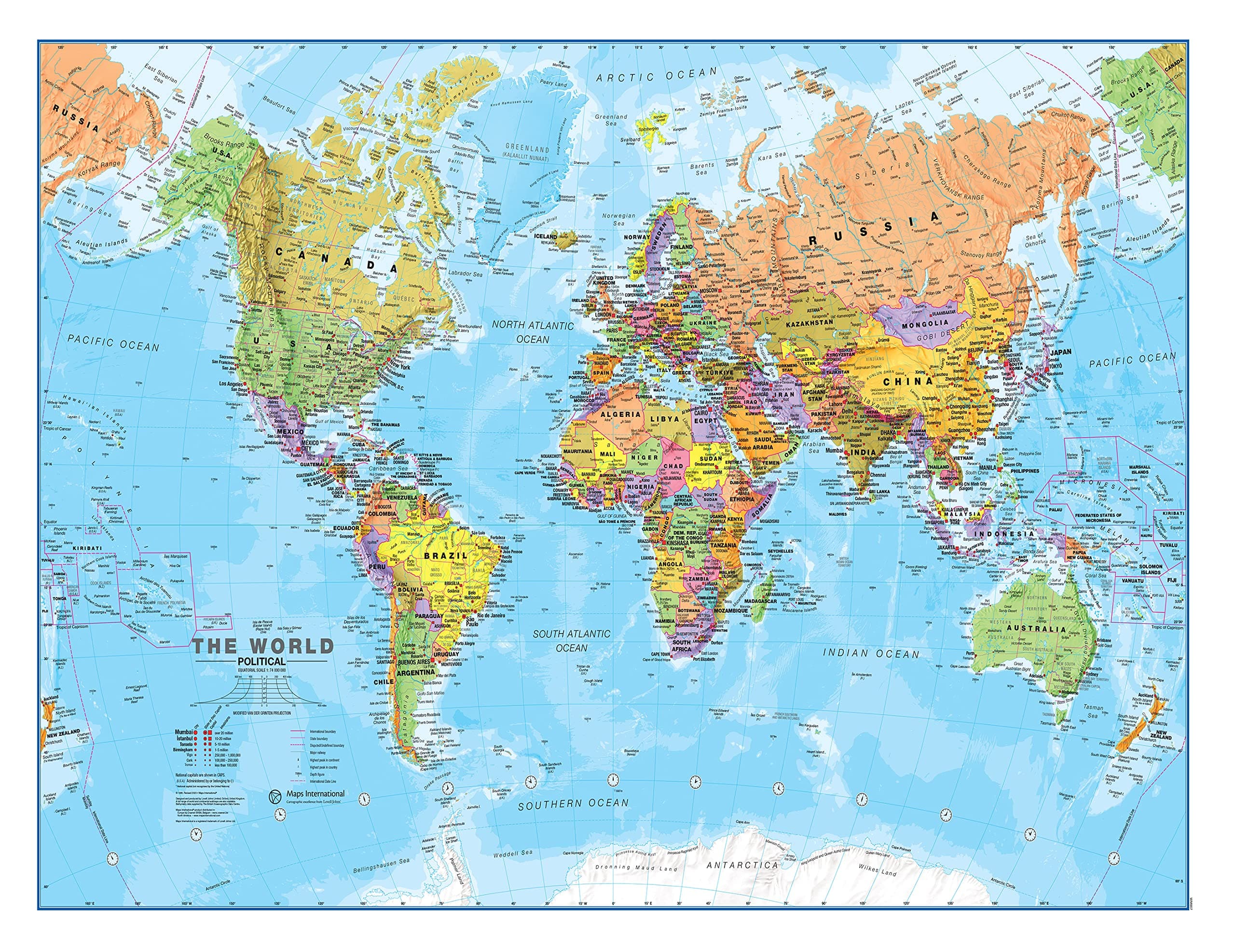 World Map - Maps of the World -Political Front Sheet Lamination - 59.4 x 42 cm - Detailed Cartography Updated 2025 - Maps International